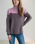 Contrast Turtleneck Long Sleeve Sweater