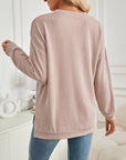 Lovelet Slit Round Neck Long Sleeve Sweatshirt