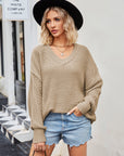 V-Neck Ribbed Dropped Shoulder Knit Top