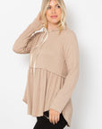 Be Stage Full Size Long Sleeve Peplum Cable Knit Hoodie