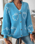 Steel Blue V-Neck Dropped Shoulder Cardigan