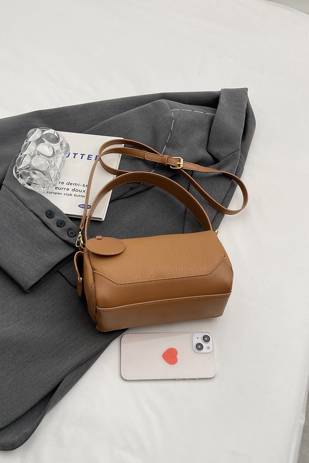Dark Slate Gray PU Leather Crossbody Bag Sentient Beauty Fashions Bag