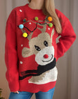 Reindeer Round Neck Long Sleeve Sweater