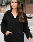 Zip Up Long Sleeve Fuzzy Hooded Outerwear