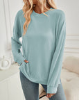 Lovelet Slit Round Neck Long Sleeve Sweatshirt