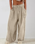 Textured Tied Pants with Pockets