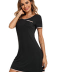 Contrast Trim Pocketed Round Neck Lounge Dress