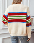 Contrast Stripes Round Neck Long Sleeve Sweater