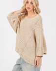 SAGE + FIG Distressed Asymmetrical Open Stitch Sweater