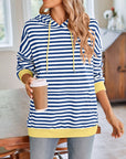 Lovelet Drawstring Striped Long Sleeve Hoodie