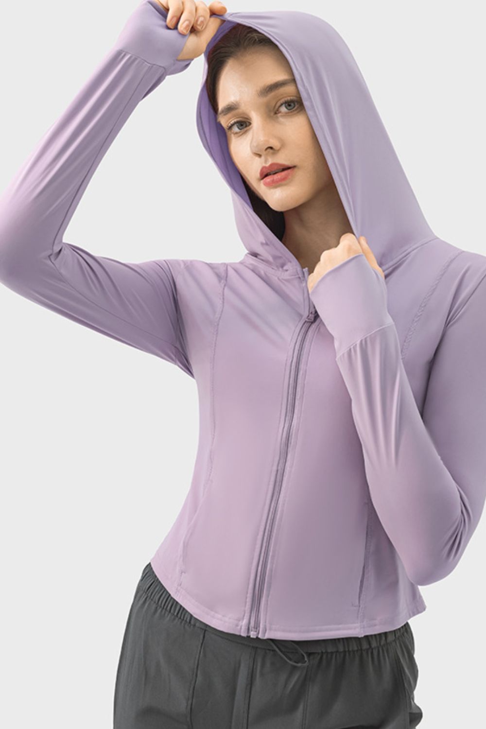 Thistle Pocketed Zip Up Hooded Long Sleeve Active Outerwear Sentient Beauty Fashions Apaparel &amp; Accessories