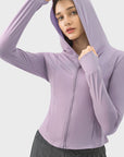 Thistle Pocketed Zip Up Hooded Long Sleeve Active Outerwear Sentient Beauty Fashions Apaparel & Accessories