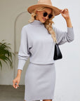 Turtle Neck Long Sleeve Ribbed Sweater Dress