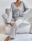 V-Neck Long Sleeve Top and Pants Set