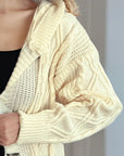 Cable-Knit Long Sleeve Hooded Cardigan