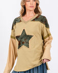 Dark Slate Gray SAGE + FIG Star Patch Long Sleeve Color Block T-Shirt