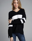 Slit Contrast V-Neck Long Sleeve Sweater