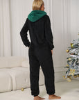 Pom-Pom Trim Zip Front Hooded Lounge Jumpsuit