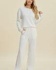 Double Take Full Size Cable-Knit Long Sleeve Top and Pants Set