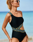 Gray Cutout Single Shoulder One-Piece Swimwear