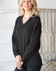 Dark Slate Gray Heimish Full Size Ribbed V-Neck Exposed Seam Top