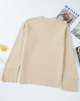 Slit Cuff Round Neck Long Sleeve Sweater