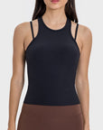 Light Gray Cutout Round Neck Racerback Active Tank