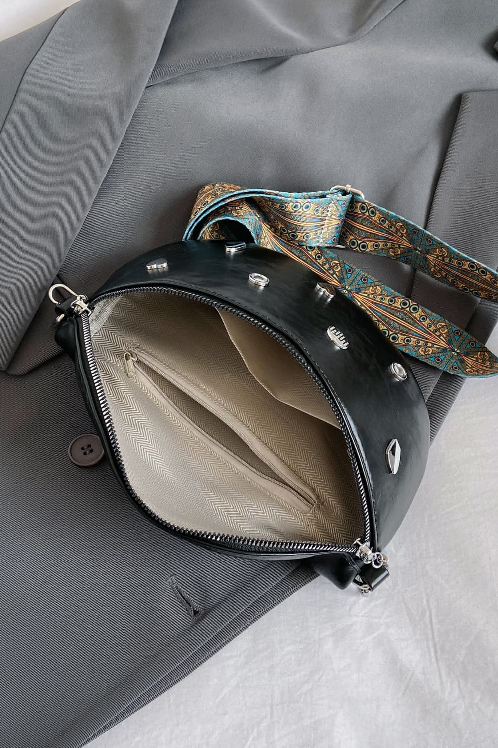 Dim Gray PU Leather Sling Bag Sentient Beauty Fashions Bag