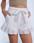 MUSTARD SEED High Waist Eyelet Floral Lace Belted Shorts