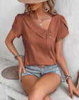 Rosy Brown Asymmetrical Neck Petal Sleeve Blouse