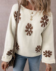 Flower Round Neck Long Sleeve Sweater