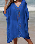Slate Gray Cutout V-Neck Three-Quarter Sleeve Cover Up Sentient Beauty Fashions Apparel & Accessories