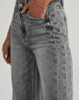 Raw Hem Wide Leg Jeans with Pockets