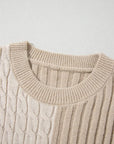 Cable-Knit Color Block Round Neck Sweater