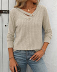 Mandy Ribbed V-Neck Long Sleeve T-Shirt