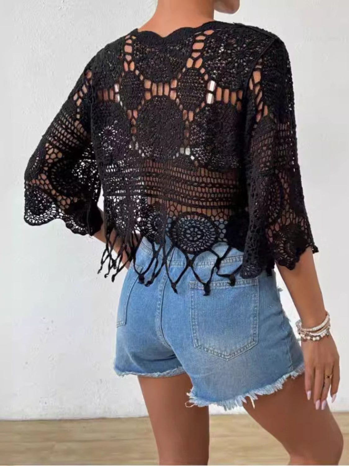 Light Gray Openwork Round Neck Cover-Up