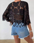 Light Gray Openwork Round Neck Cover-Up