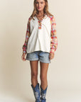 J.NNA Plaid Contrast Button Down Henley Top