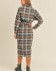 Mable Plaid Flannel Front Tie Button Down Shirt Dress