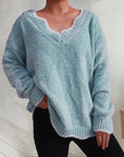 V-Neck Drop Shoulder Long Sleeve Sweater