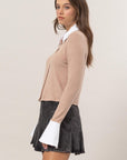 HYFVE Collared Contrast Button Down Crop Knit Cardigan