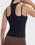 Black Cutout Round Neck Racerback Active Tank