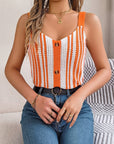 Rosy Brown Openwork Striped V-Neck Tank