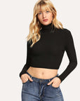 Backless Turtleneck Long Sleeve T-Shirt