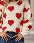 Fuzzy Heart Dropped Shoulder Sweatshirt