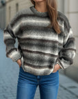 Gradient Round Neck Dropped Shoulder Sweater