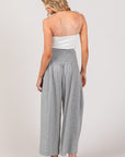 Light Gray SAGE + FIG Drawstring Smocked High Waist Pants Sentient Beauty Fashions Apparel & Accessories