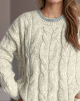 Cable Knit Round Neck Long Sleeve Sweater