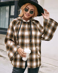 Gray Pocketed Plaid Long Sleeve Hooded Jacket