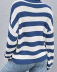 Honey Striped Round Neck Long Sleeve Sweater